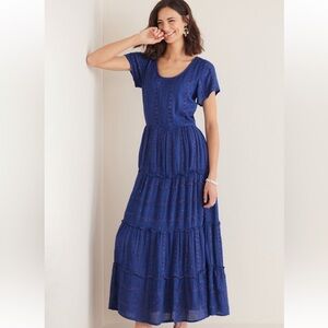 Soft Surroundings Dress - Kara Tiered Maxi Dress Blue Shimmer Sequin - Size PS